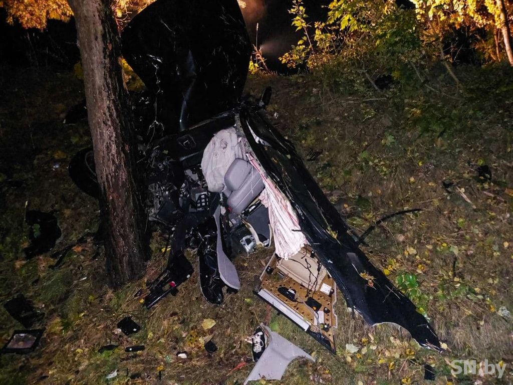 В Светлогорске BMW разорвало на части от удара в дерево. Погибли два парня