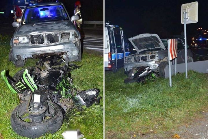 В Польше белорус на байке выехал на «встречку» и влетел в машину