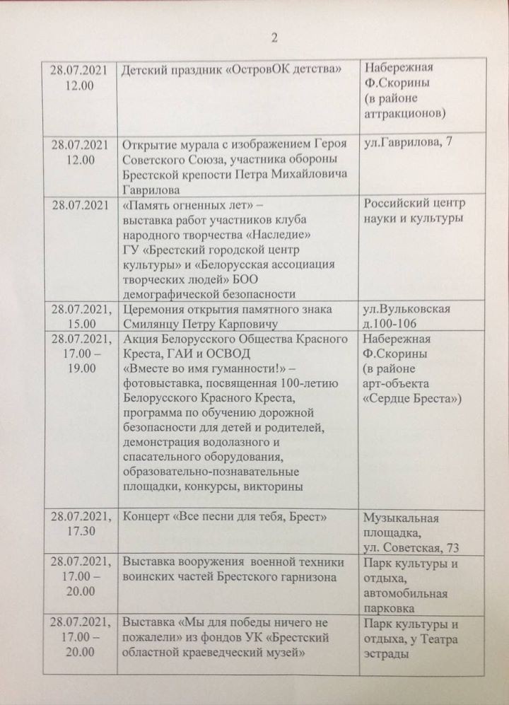 Стало известно, что будет в Бресте на День города 2021