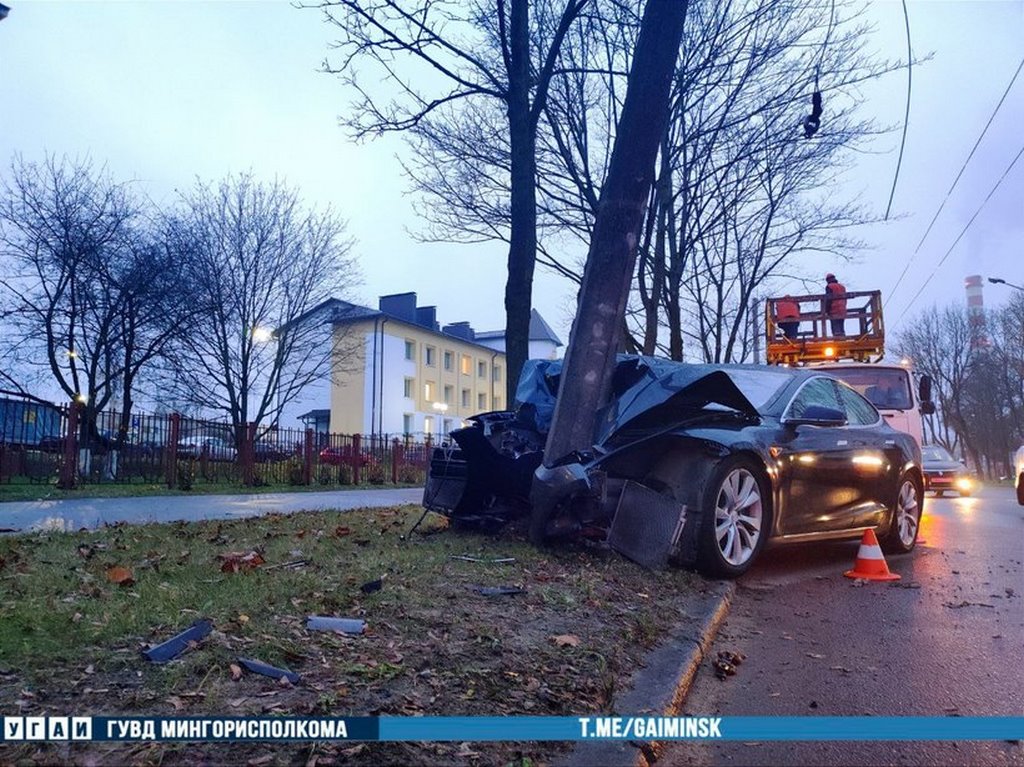 В Беларуси Tesla влетела в столб