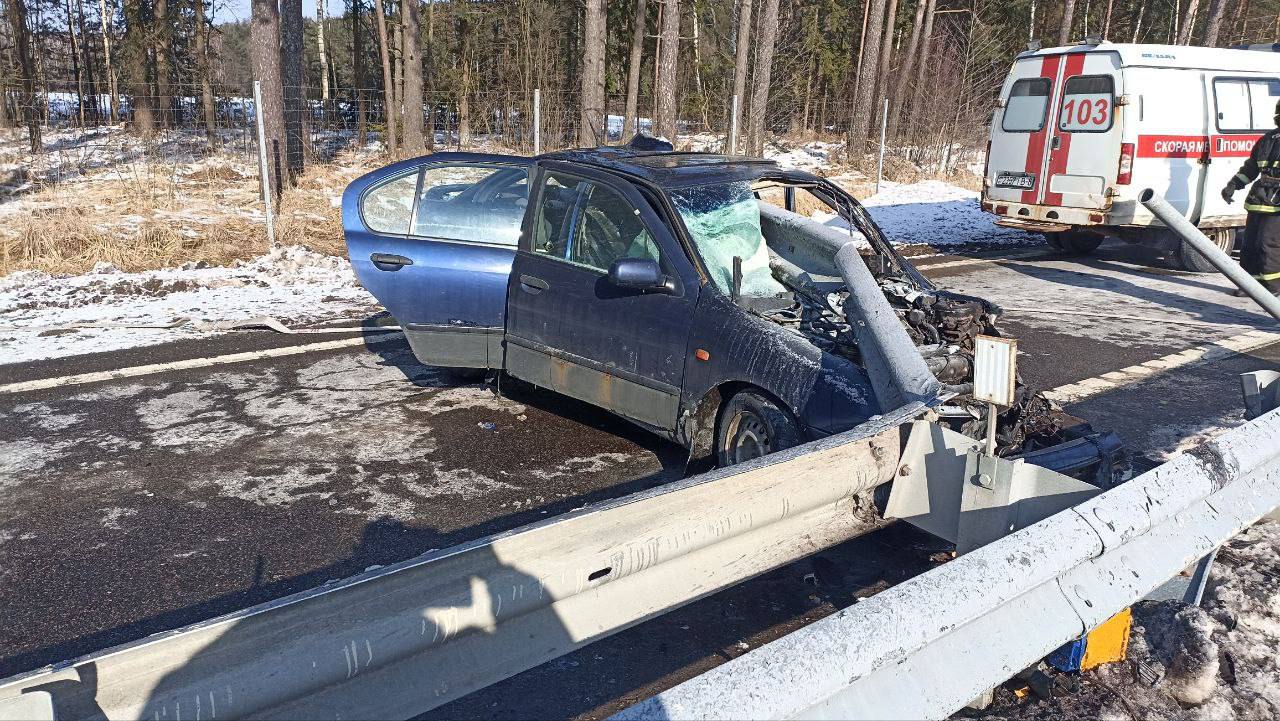 Жуть. В Беларуси водитель врезался в дорожное ограждение, которое пробило авто насквозь