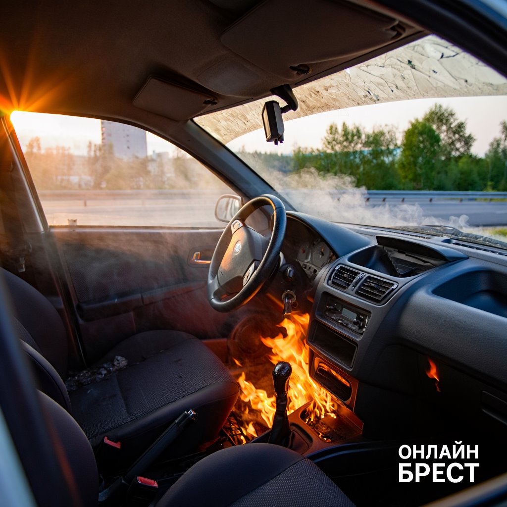 Автомобиль загорелся в Бресте — погибла женщина