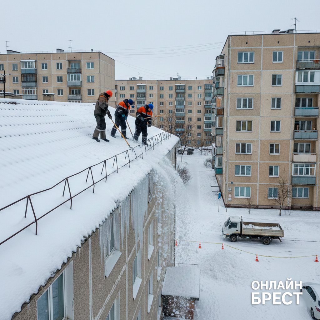 Внимание, сосульки! В Бресте идут работы по очистке крыш