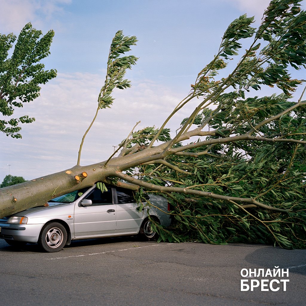 В Беларуси тополь упал на авто, стоявшее на парковке. Вот какую сумму смог отсудить хозяин машины
