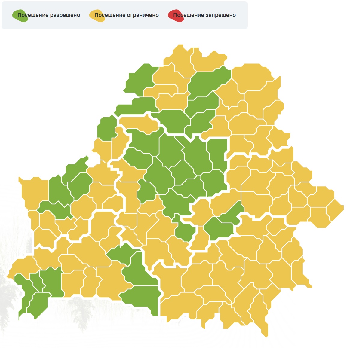 В каких районах Брестской области введены ограничения на посещение лесов? Смотрим карту