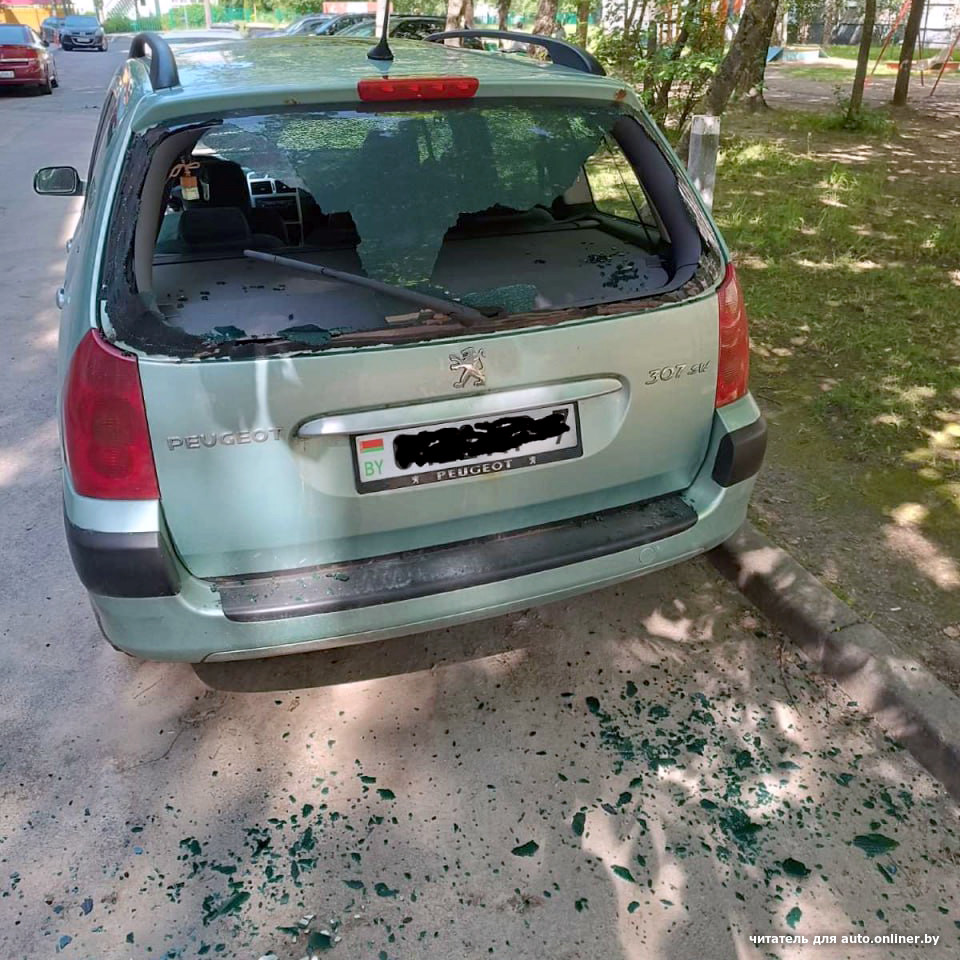 Камень из-под триммера разбил стекло автомобиля