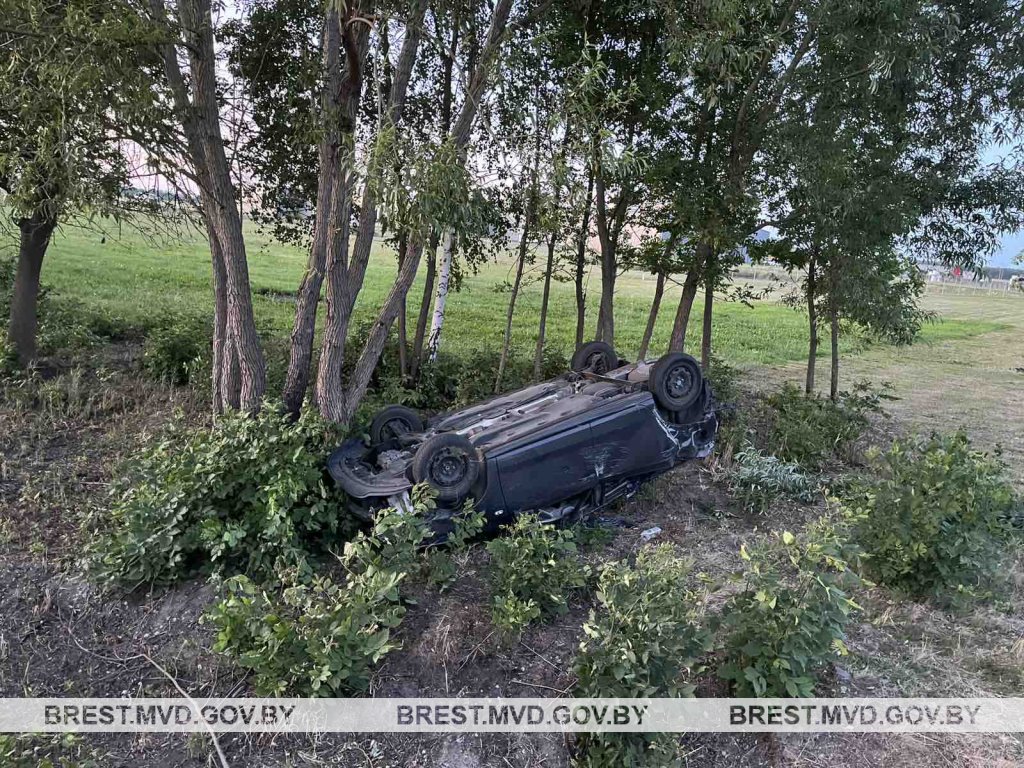 В Кобринском районе Volkswagen перевернулся и врезался в дерево