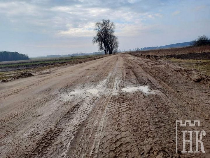 Пыль столбом стоит в Пруске Волгинове после того, как по ней проезжают запрещенные большегрузы
