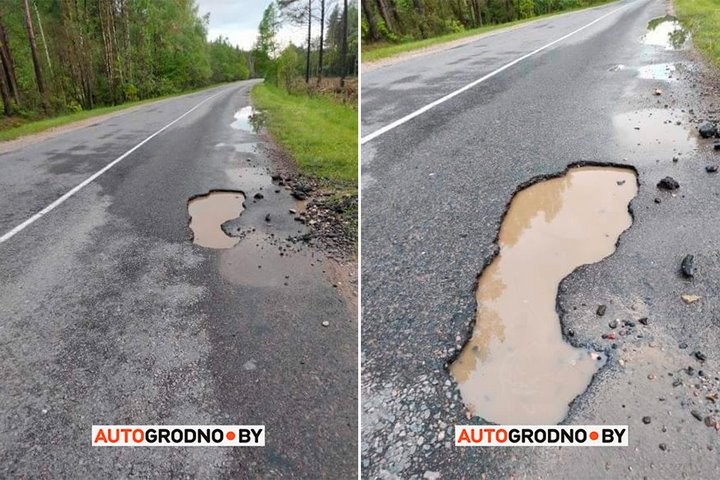 А вроде бы новая дорога. Водитель разбил колесо на трассе после обновления покрытия