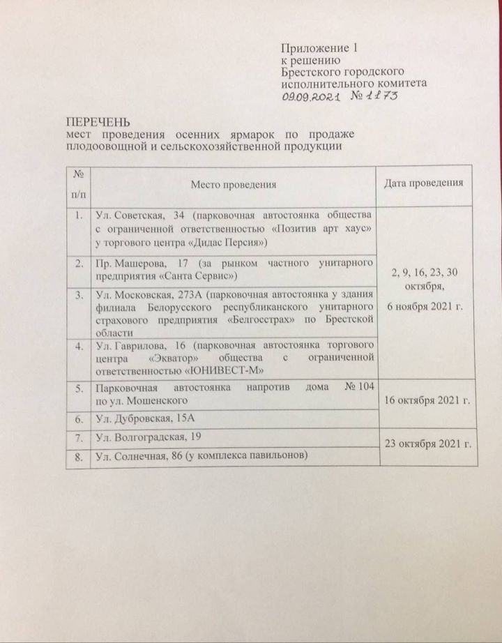 Осенние ярмарки 2021 в Бресте. Даты и места проведения