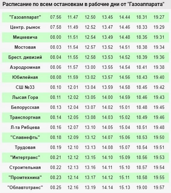 Расписание движения автобусов по маршруту № 49 в Бресте