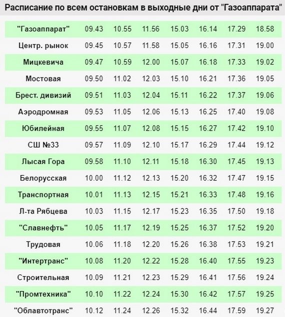 Расписание движения автобусов по маршруту № 49 в Бресте