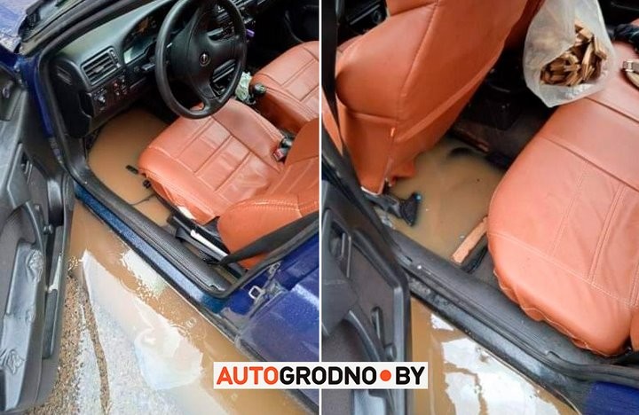 Авто утонул во дворах: строители забыли обозначить глубокую яму в Гродно