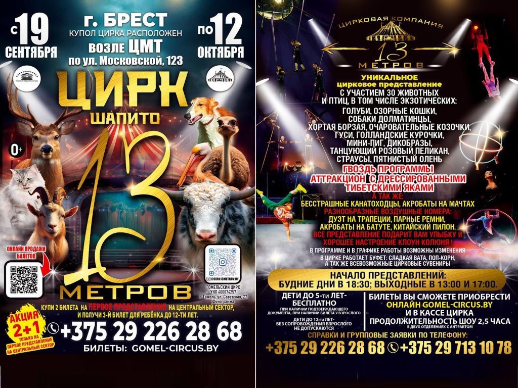 Впервые в Бресте цирк шапито «13 метров» совместно с Гомельским Государственным Цирком с международной программой