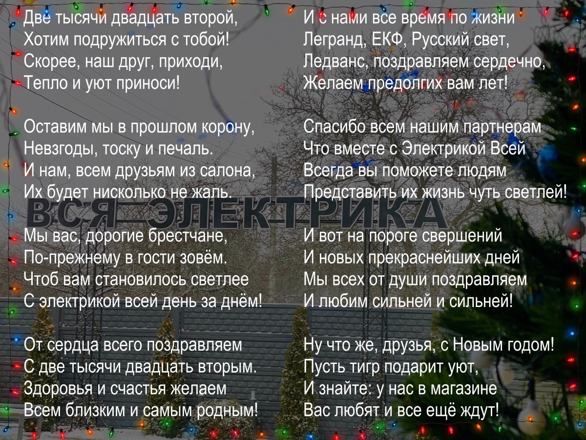Магазин «Вся электрика» на Пушкинской поздравляет покупателей и партнеров с Рождеством и Новым годом!