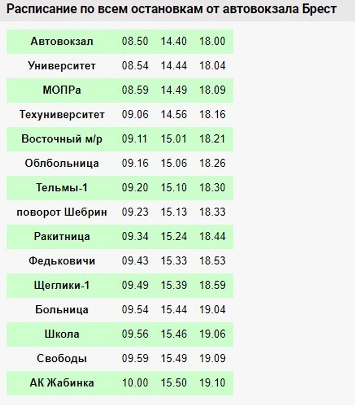 Городской автобусный маршрут № 77 (Брест – Жабинка) открывается 18 декабря. Расписание по всем остановкам