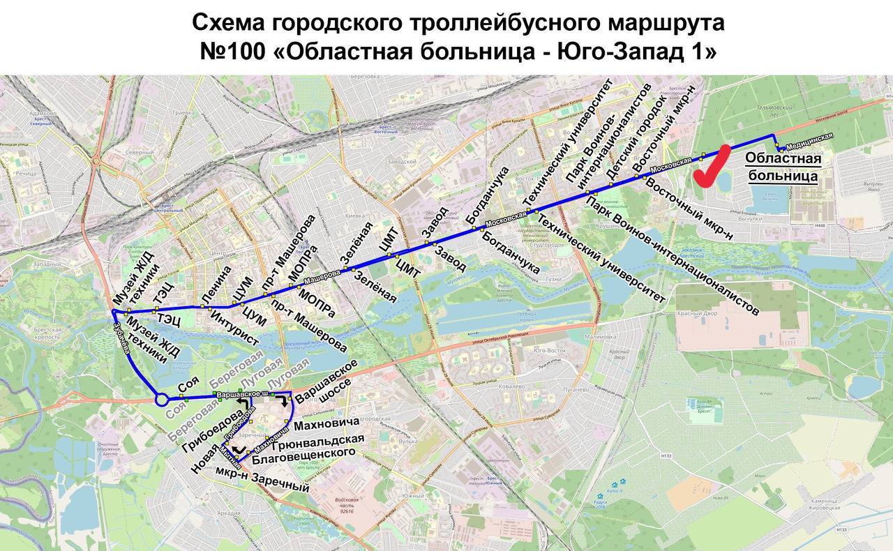 В Бресте появится новый троллейбусный маршрут №100. Схема его движения
