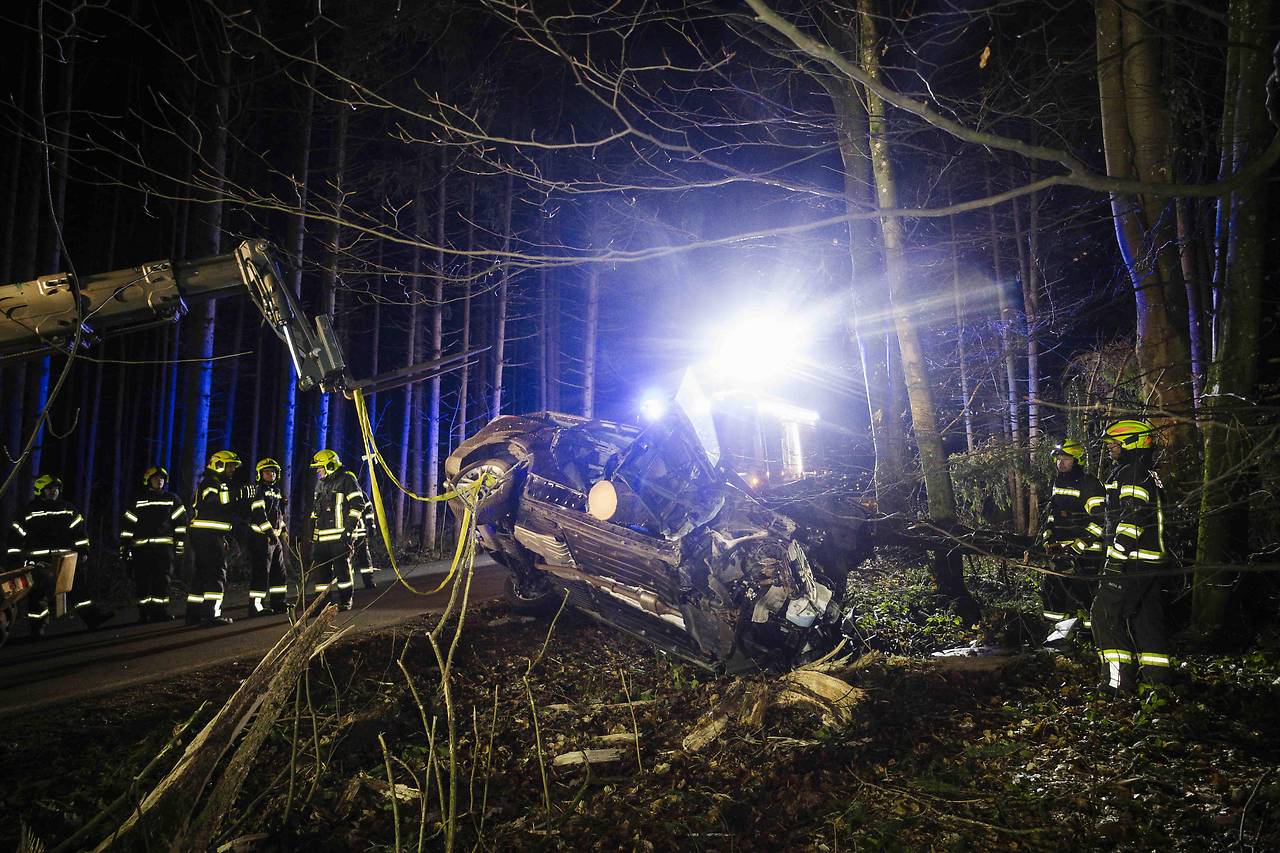 Австрийка чудом выжила за рулем компактвэна, который воткнулся в огромную ель