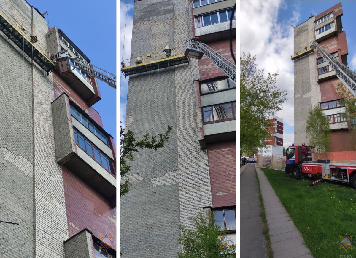 В Бресте спасли двух мужчин, находившихся в сломавшейся строительной люльке. Подробности и видео