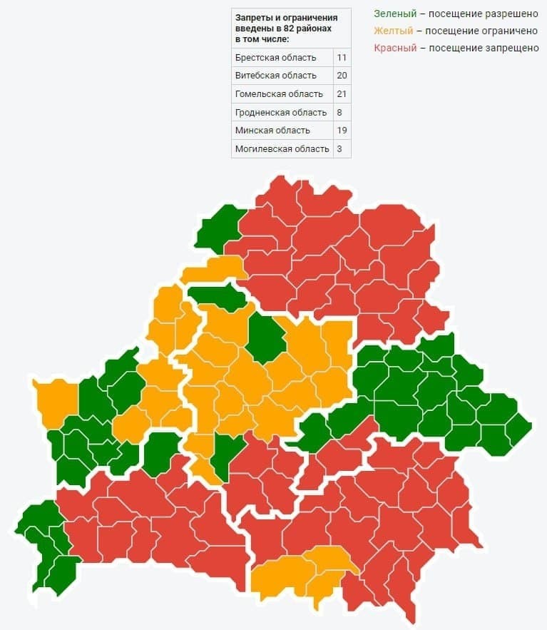 Запреты и ограничения на посещение лесов введены в 82 районах Беларуси