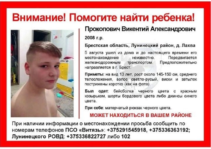 В Лунинецком районе пропал ребенок. Может находится в Бресте