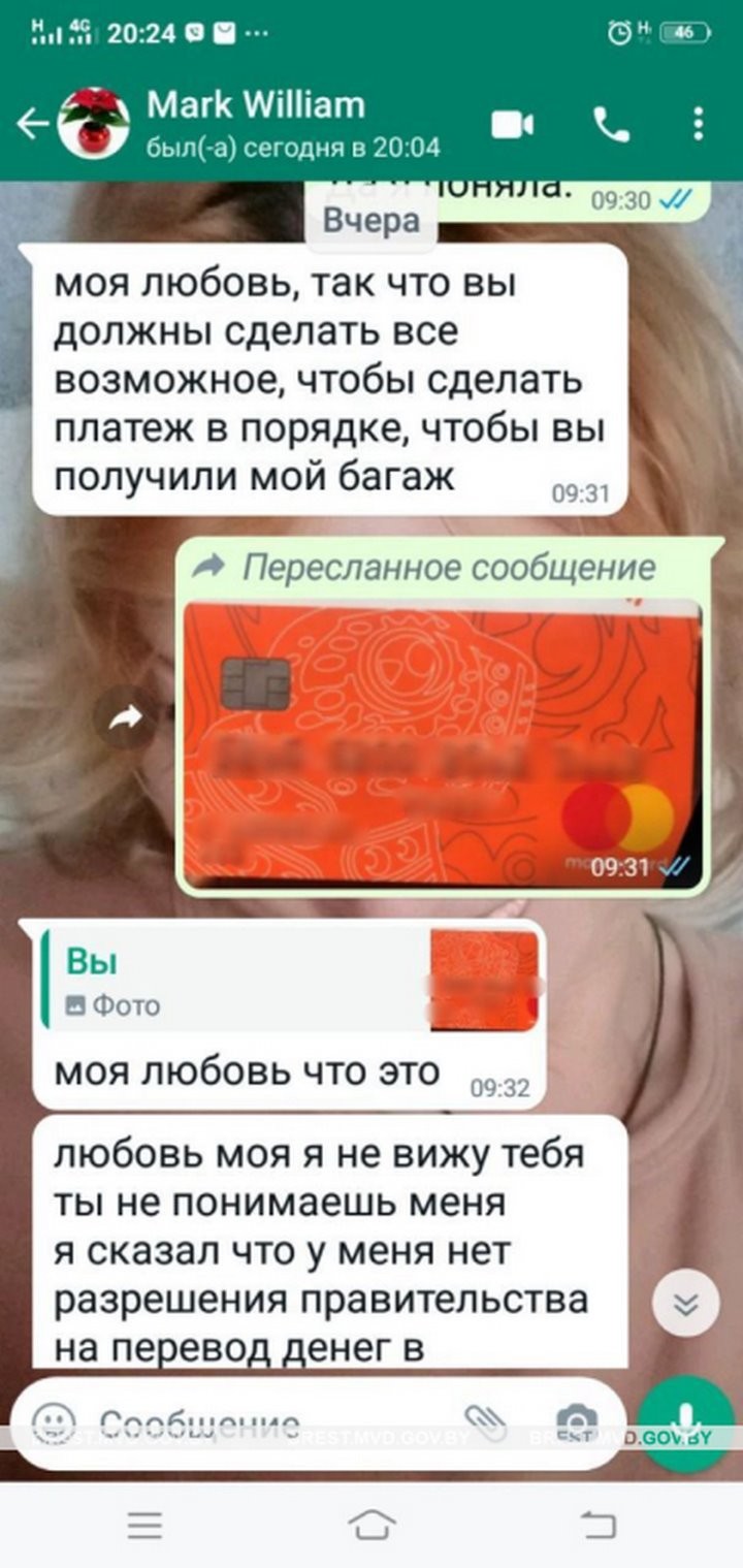 «Романтическая» история в скриншотах переписки 55-летней жительницы Каменецкого района с иностранцем