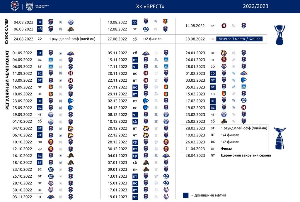 Стало известно расписание игр хоккейного клуба «Брест» в новом сезоне