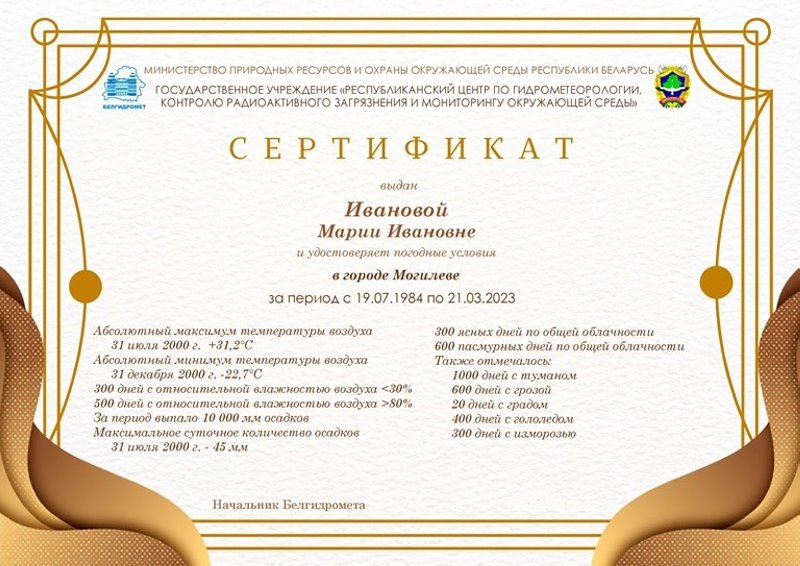 Новинка от Белгидромета: в Беларуси теперь можно подарить паспорт погоды