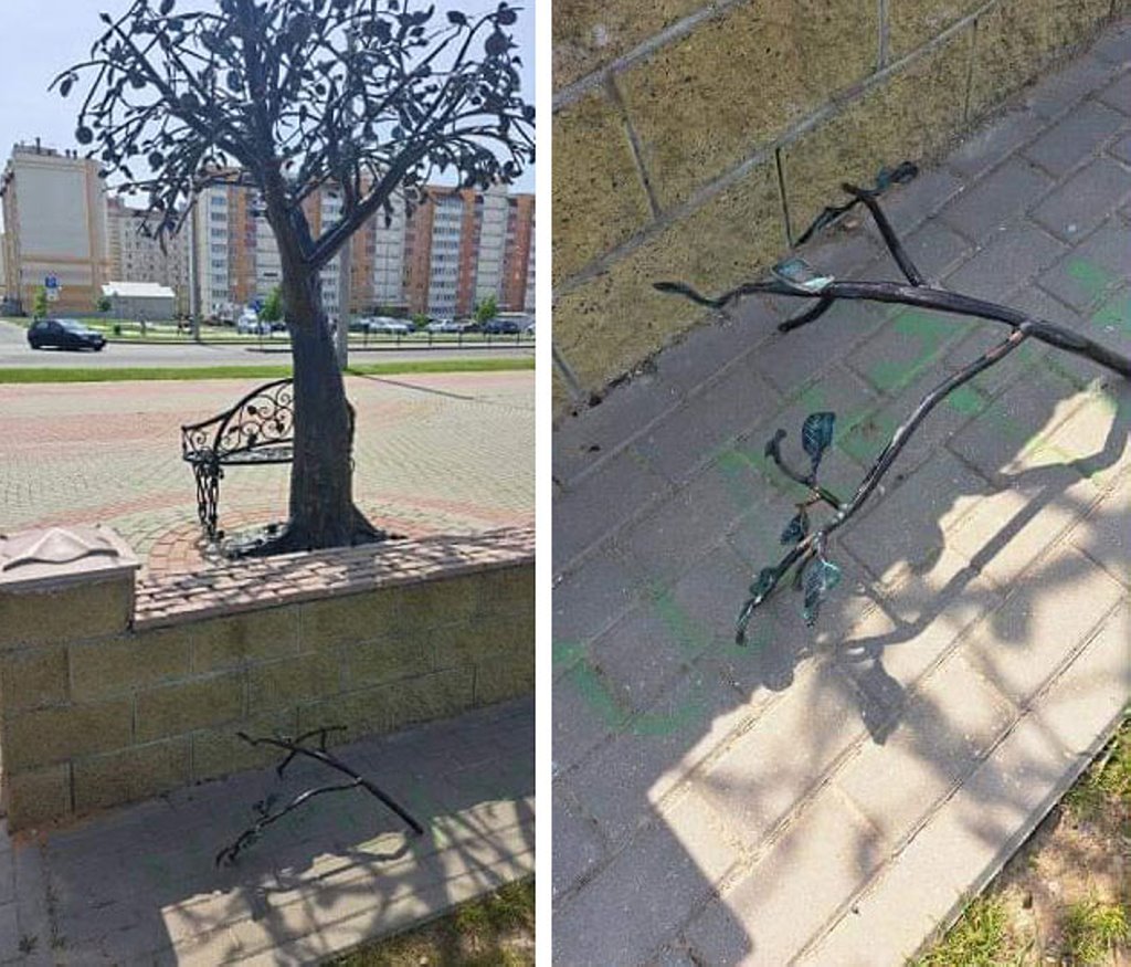 В Барановичах установили, кто отломал ветку у кованого дерева. И это совсем не тот, на кого можно было подумать