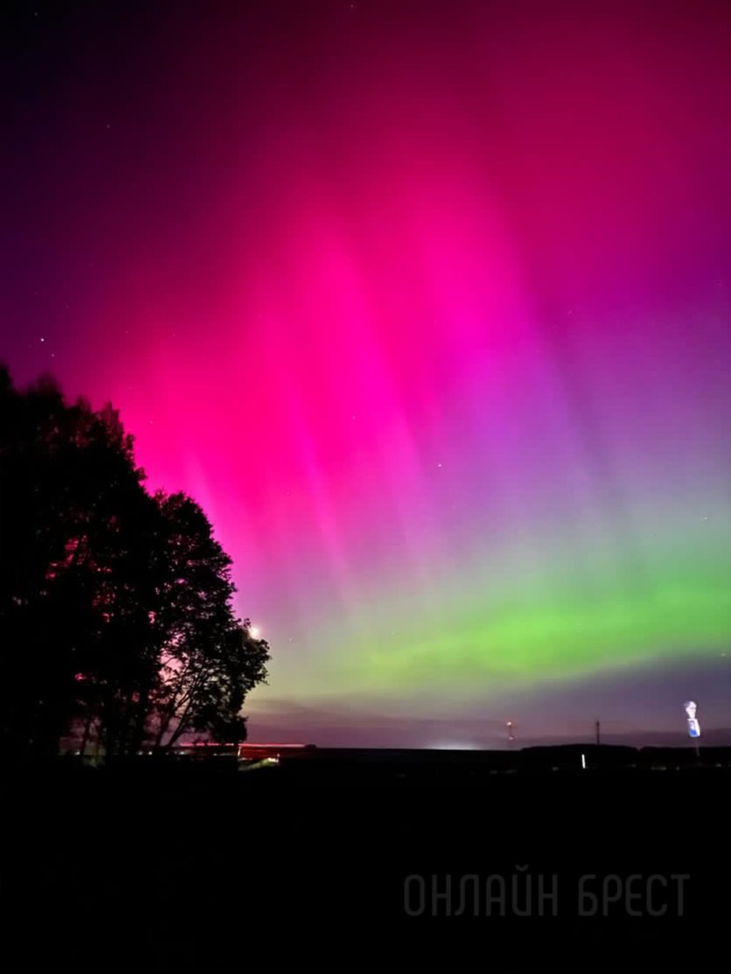 Красочное северное сияние появилось сегодня в небе над Брестской областью. Фотофакт