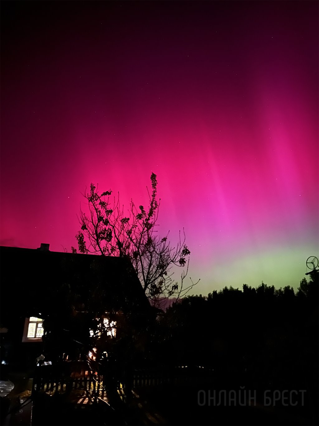 Красочное северное сияние появилось сегодня в небе над Брестской областью
