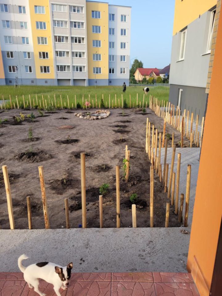 «Дом образцового порядка» — как семья в Кобрине своими силами украшает территорию многоквартирного дома