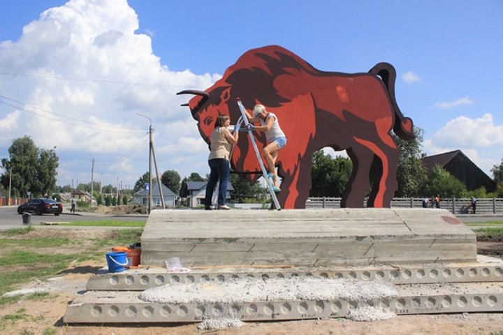 Маленькие жители города Ганцевичи камнями и палками поколотили инсталляцию зубра