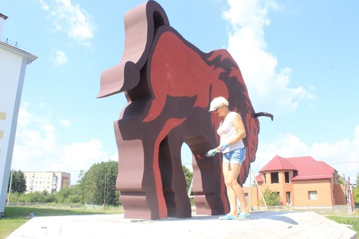 Маленькие жители города Ганцевичи камнями и палками поколотили инсталляцию зубра