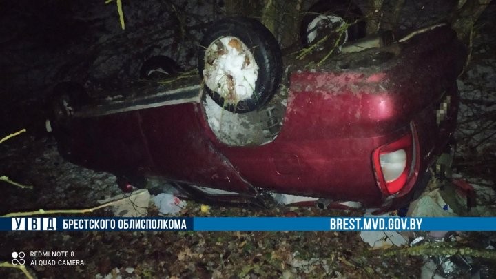 В Брестской области автомобиль слетел с дороги и лег на крышу