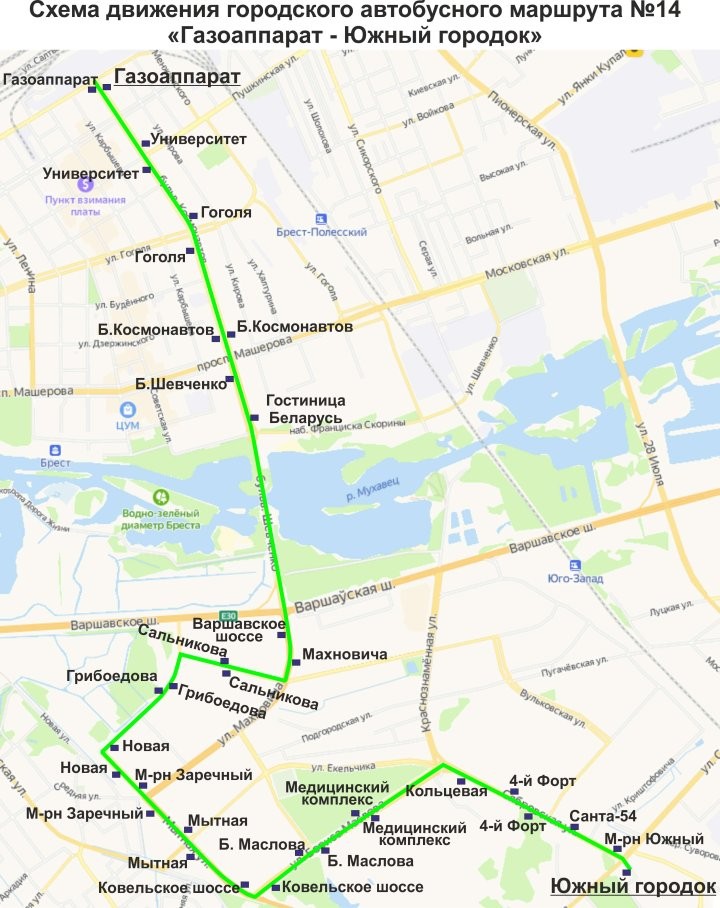 В Бресте в связи с открытием новых поликлиник изменяется автобусный маршрут № 14