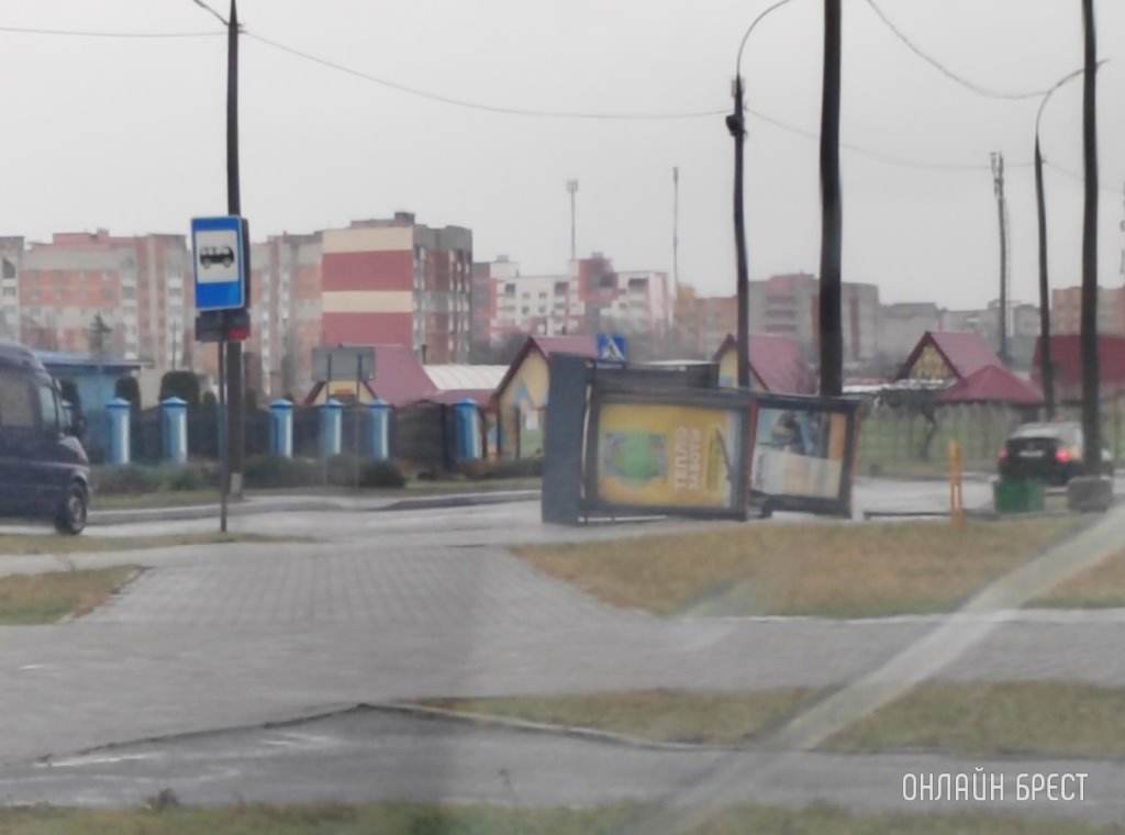 В Бресте сильный ветер опрокинул павильон на остановке общественного транспорта — подробности