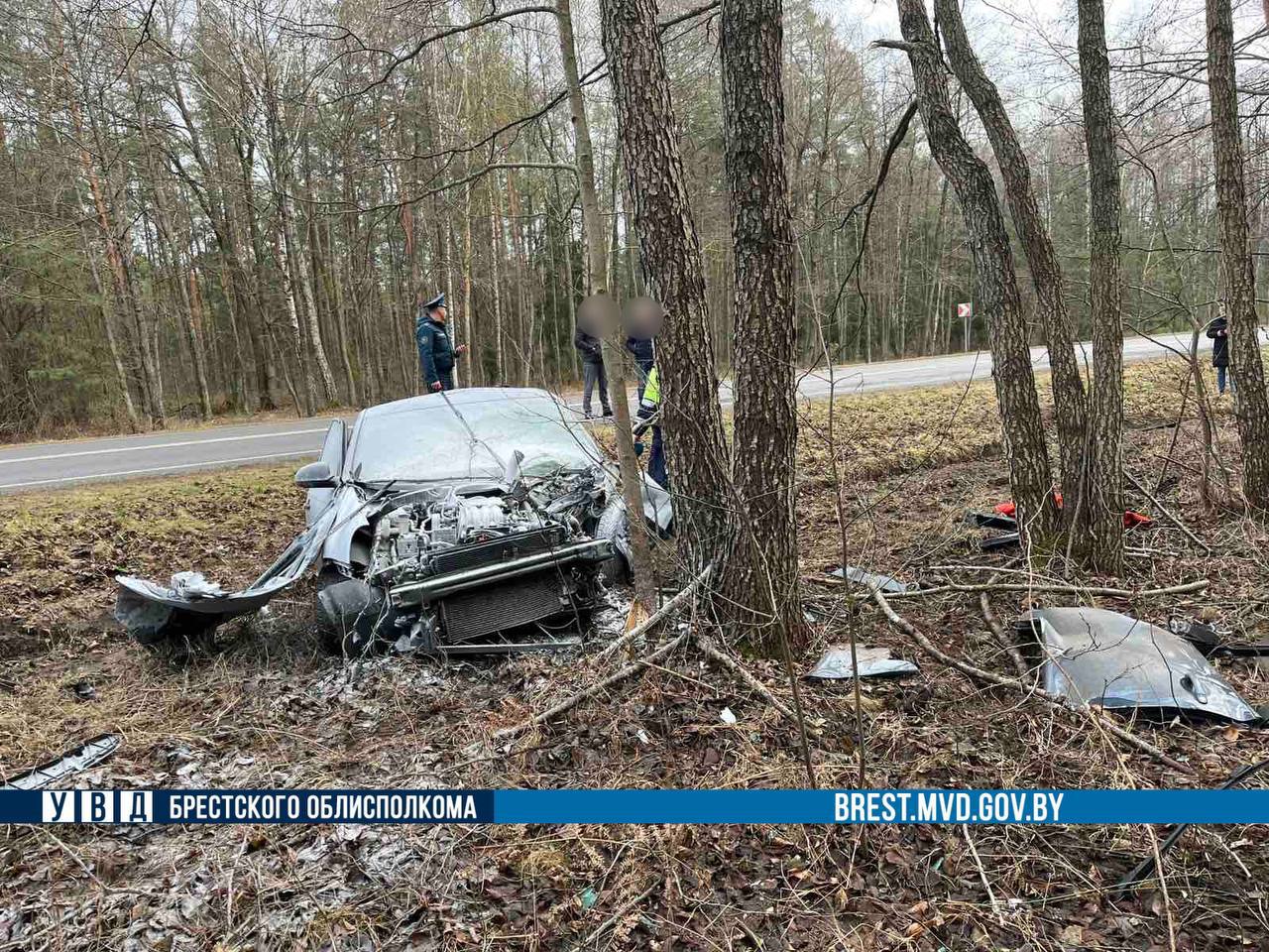 Автомобиль врезался в дерево в Кобринском районе — видео с места происшествия