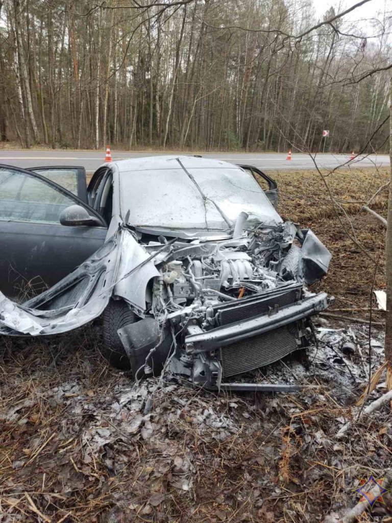 Автомобиль врезался в дерево в Кобринском районе — видео с места происшествия