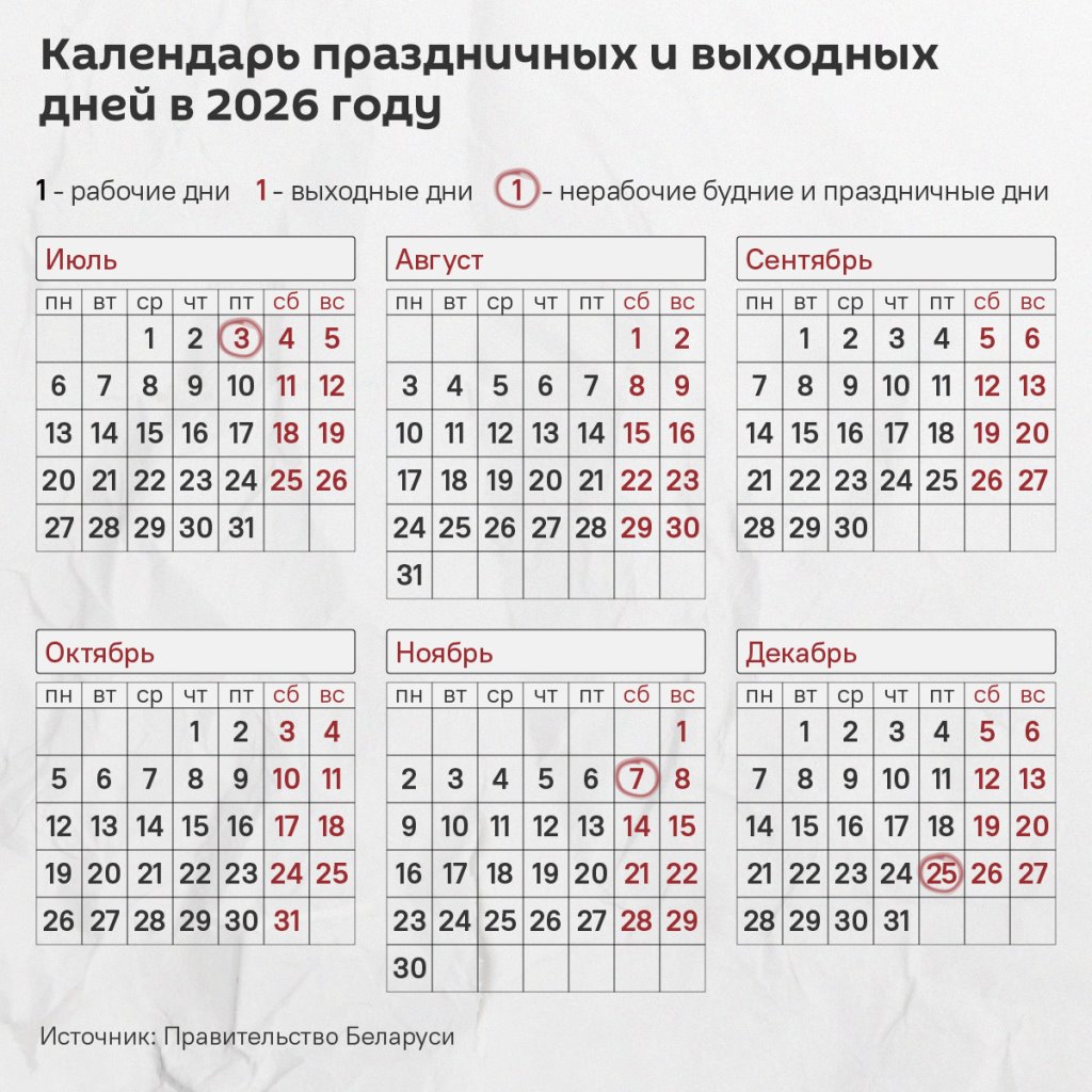 Пять длинных выходных: как белорусы будут отдыхать в 2026 году