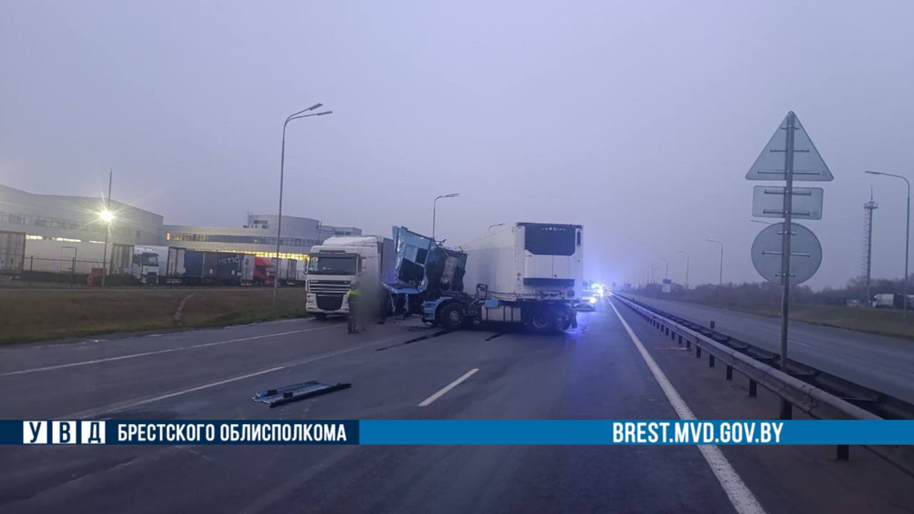 Столкновение грузовиков на трассе М1 под Брестом — подробности ДТП