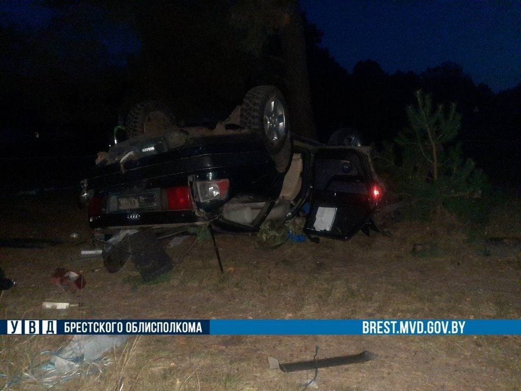 Водитель из Бреста на «Ауди» врезался в дерево и перевернулся. Погиб