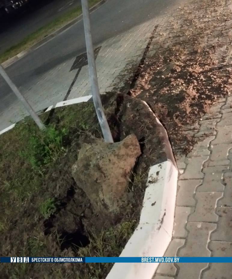 В Бресте пьяный водитель снес дорожный знак
