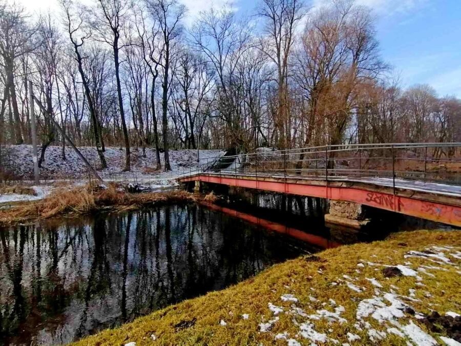 Встретились зима и весна. В парке в Высоком можно застать обе поры года (Брестская область)