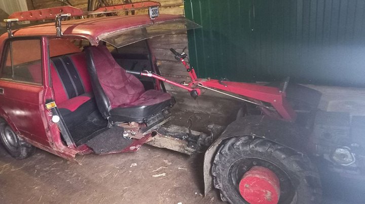 В Беларуси бесправник ездил на переделанной из мотоблока полумашине. Видео