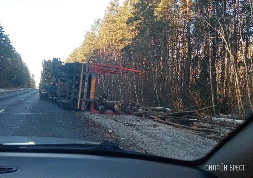Очевидец: В Ивацевичском районе опрокинулся прицеп лесовоза