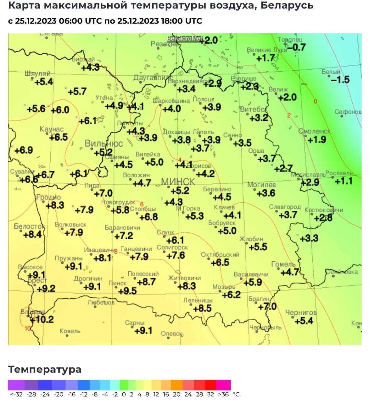 Карта максимальной температуры воздуха. Взяли десятку сегодня