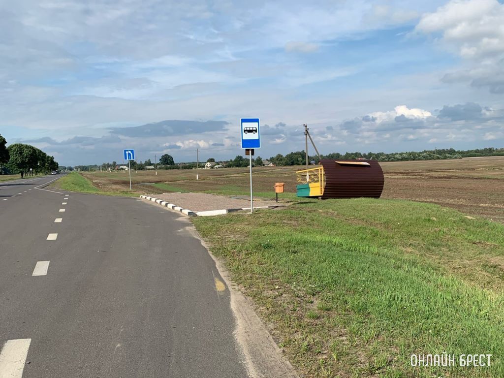 Брестский район. В Прилуках ветром повалило остановку