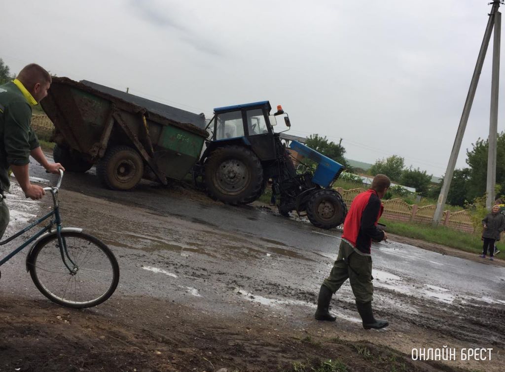 В Каменецком районе в д. Оберовщина столкнулись грузовик и трактор