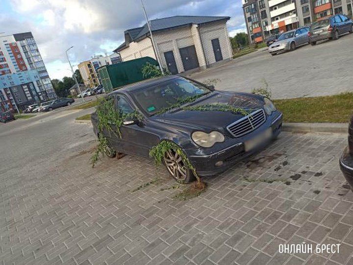 Читатель: Ваши версии, что произошло с машиной? Фото сделано вчера утром в Бресте